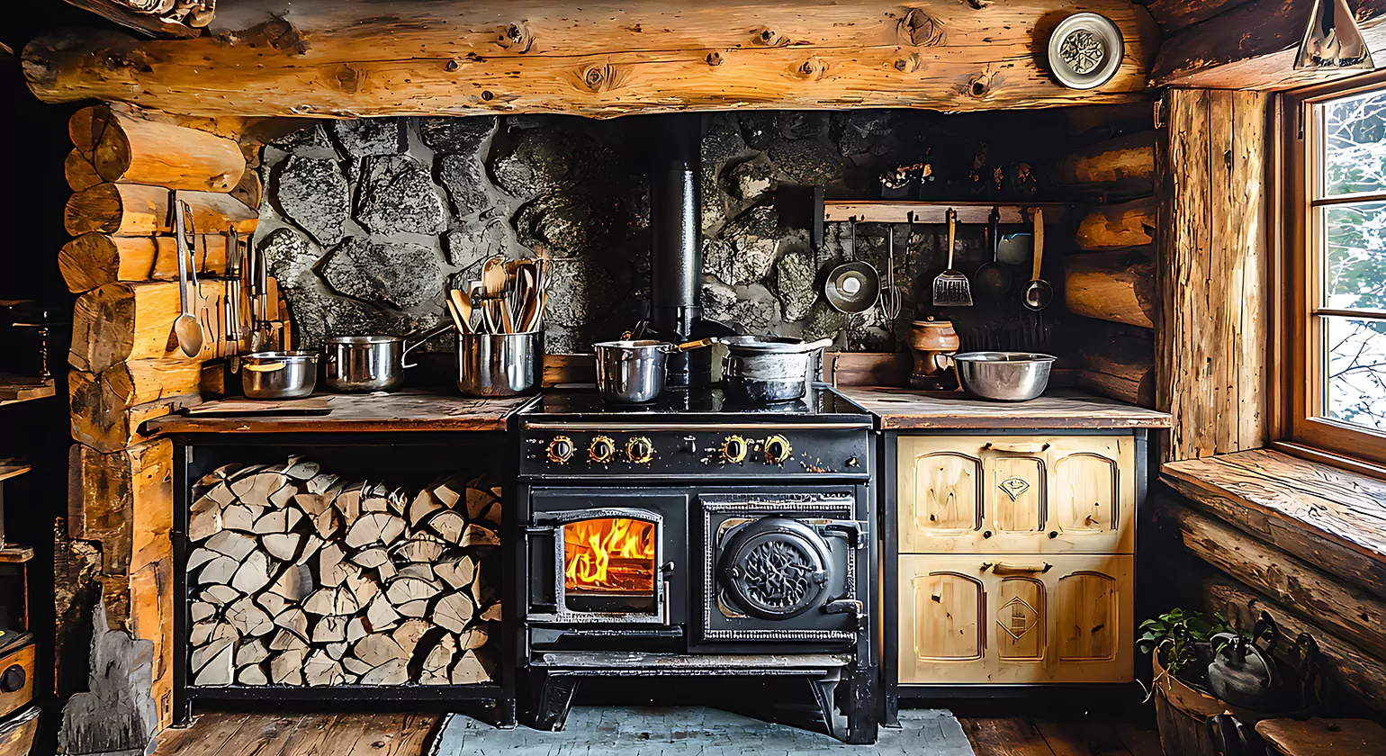 Appliances in Rustic Log Cabin Kitchens